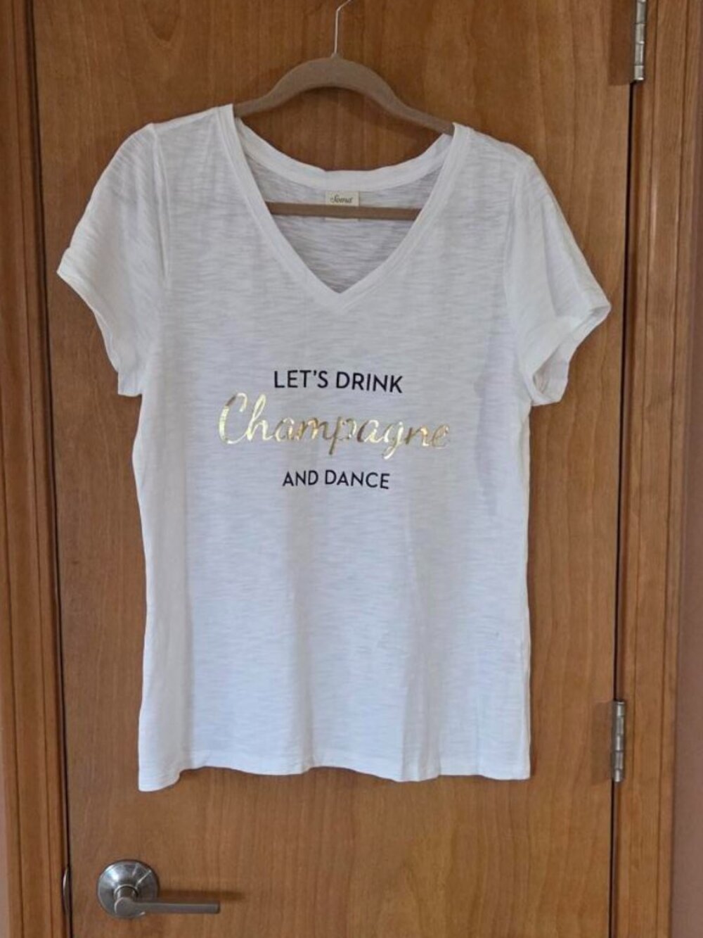 Soma White Drink Champagne and Dance Short Sleeve V-Neck Tee